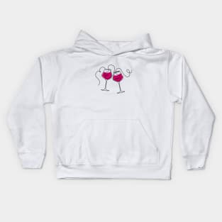 Continuous line art wine glasses Kids Hoodie